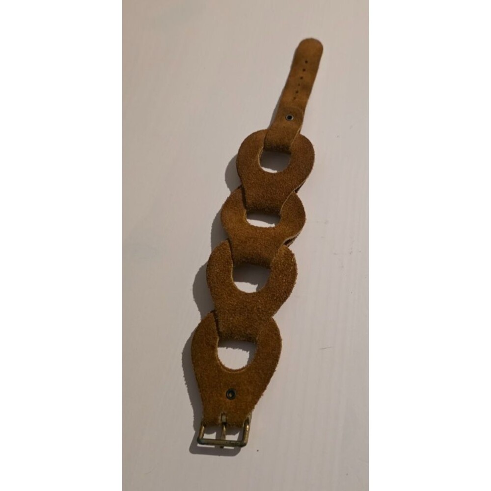 1970s Linked Suede Leather Brown Tan Boho Hippie Bracelet